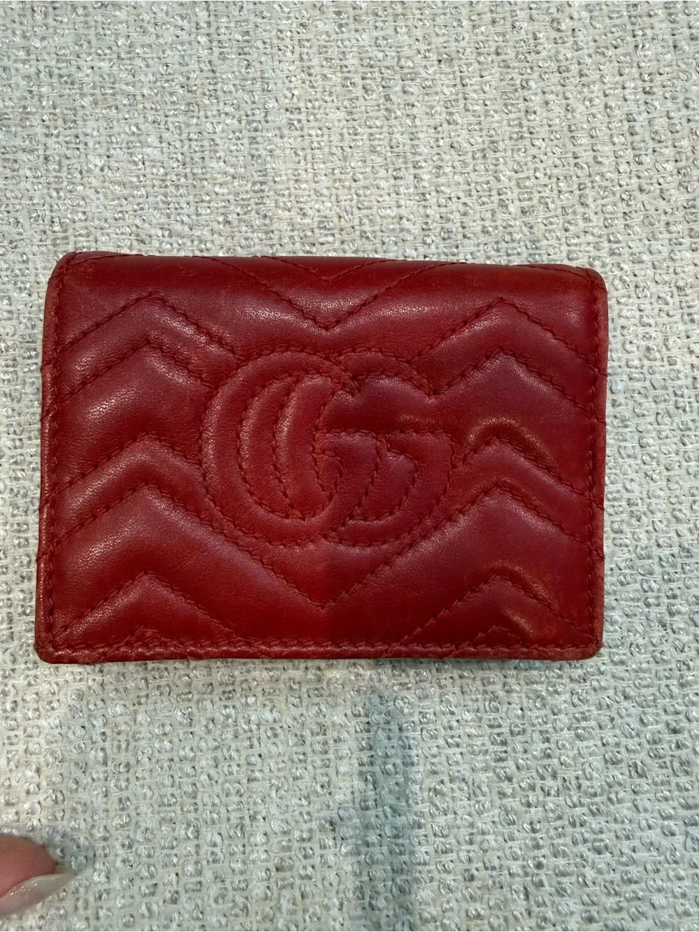 Gucci Burgundy Chevron Leather Card Wallet with Gold Double G